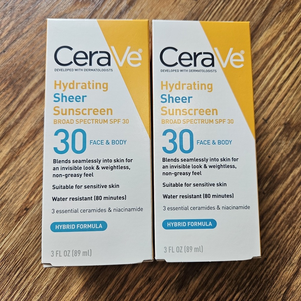 2 pk CeraVe Hydrating Sheer Sunscreen SPF 30 Broad Spectrum Water Resistant 3oz